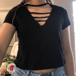 Black v neck cut out crop top
